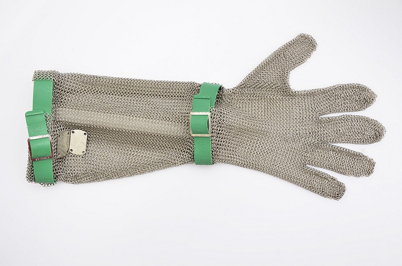 Rukavice drátěná neprůřezná + 19cm náplet se zelenými gumovými pásky Euroflex - Použitá