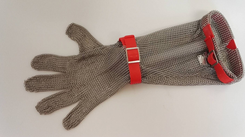 Rukavice drátěná neprůřezná + 19cm náplet s červenými gumovými pásky Euroflex - Použitá