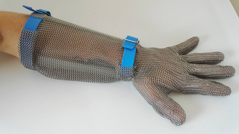 Rukavice drátěná neprůřezná + 19cm náplet s modrými gumovými pásky Euroflex - Použitá